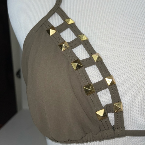 Red Carter Studded Triangle Bikini Top Green S - Picture 4 of 10